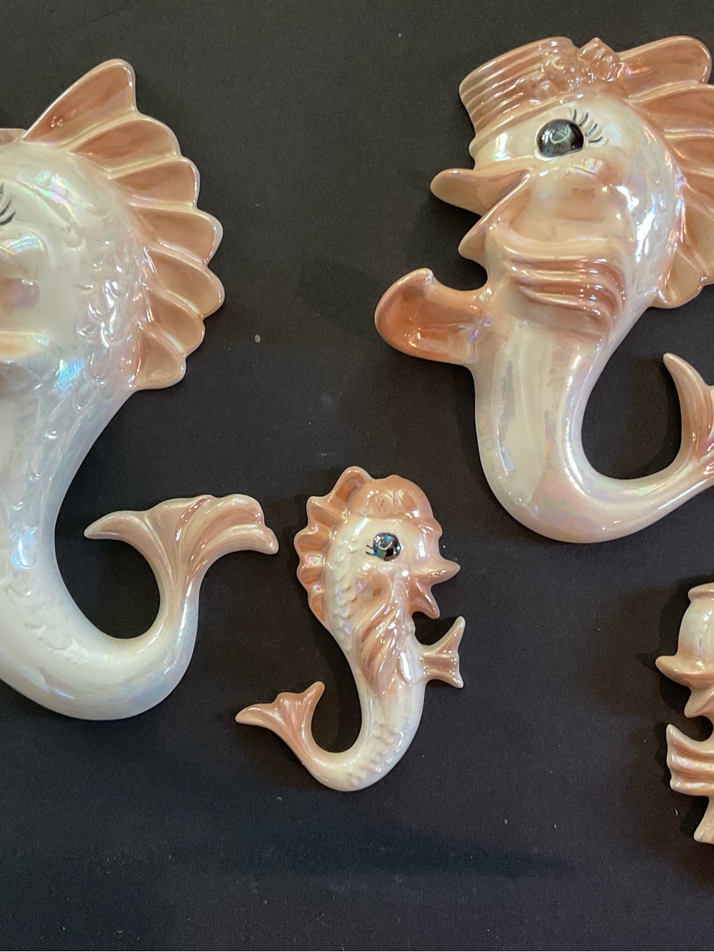 Pearlescent Pink Ceramic Seahorse Wall Plaques - Set of 4
